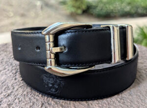GIANNI VERSACE 90's Silver Buckle MEDUSA Belt Black Leather Size 27 28 29 30 31"